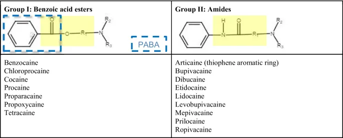 Ester vs Amide Local Anesthetics Chemical Structures