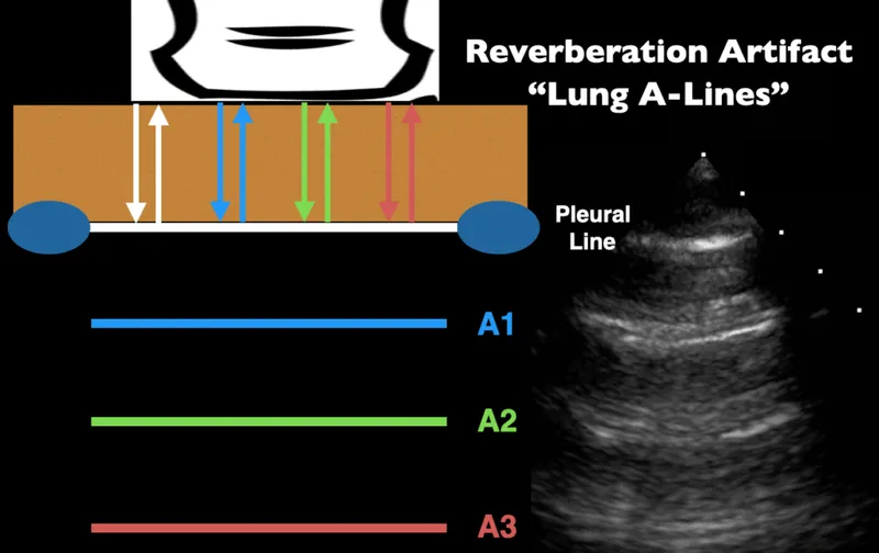 Reverberation artifact (A-lines) diagram