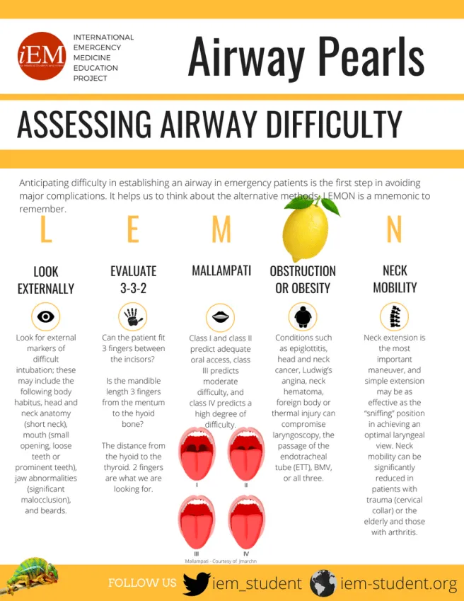 LEMON mnemonic for assessing airway difficulty