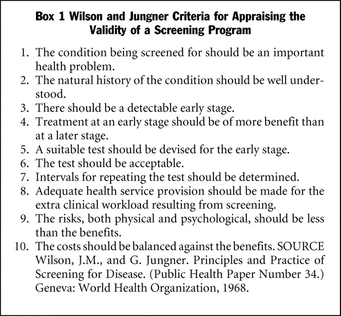 Wilson and Jungner Criteria for Screening Programs