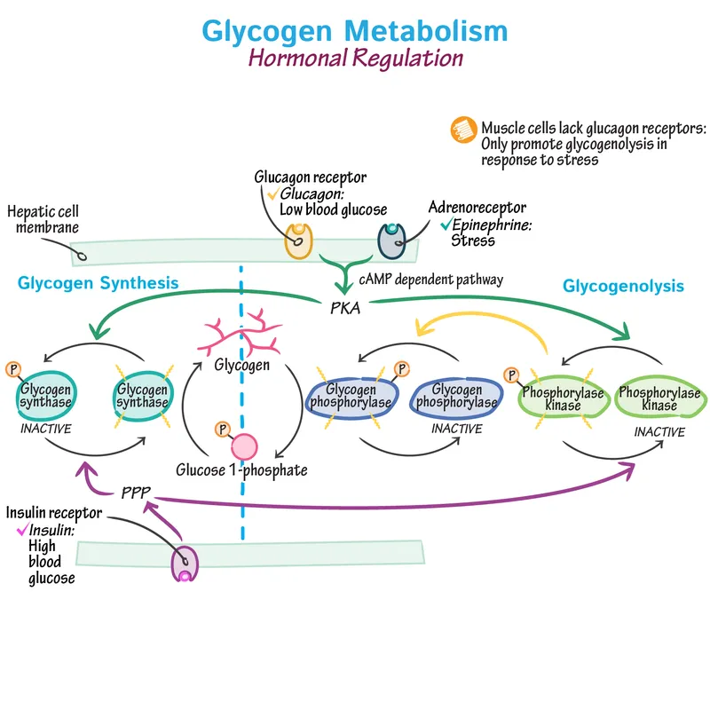 Hormonal regulation of glycogen metabolism