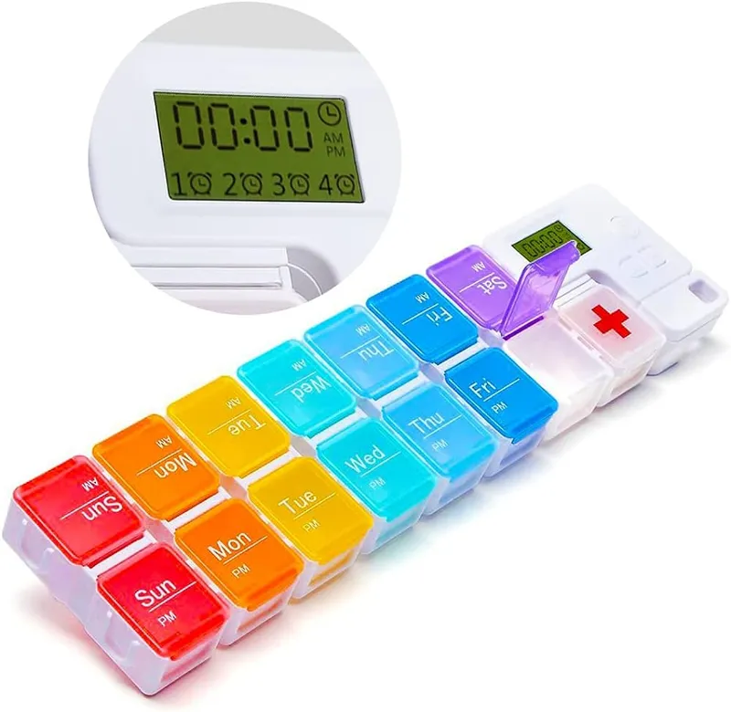 Pill organizer with daily compartments and digital timer