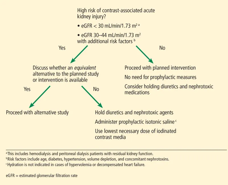 Contrast media administration in renal impairment algorithm