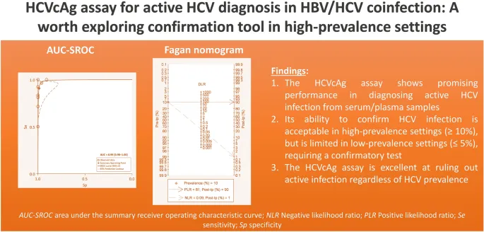ROC Curve and Fagan Nomogram for HCVcAg Assay