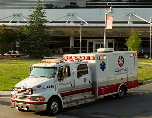 Ambulance at hospital entrance
