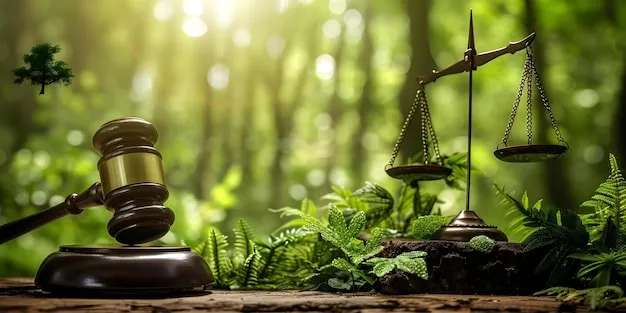 Environmental Law Symbolism: Gavel, Scales, Greenery