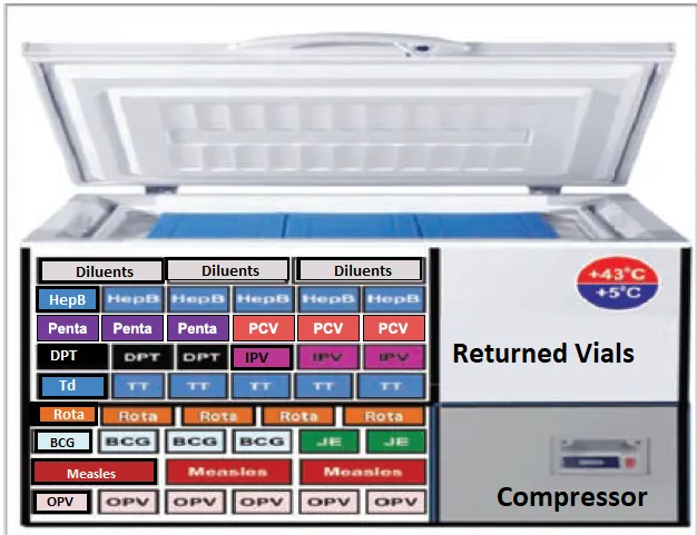 Vaccine storage in a deep freezer
