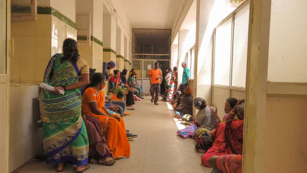 Patients waiting in rural health clinic hallway