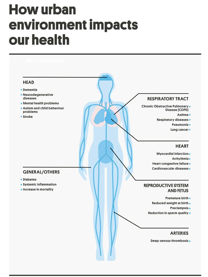 Urban environment health impacts infographic