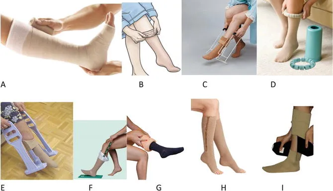 Applying compression bandages and stockings