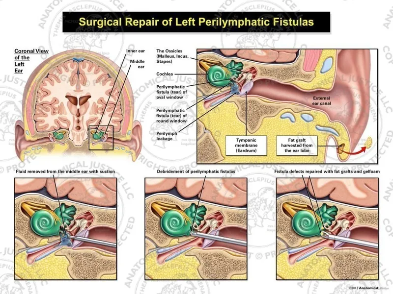 Perilymphatic fistula at oval and round windows