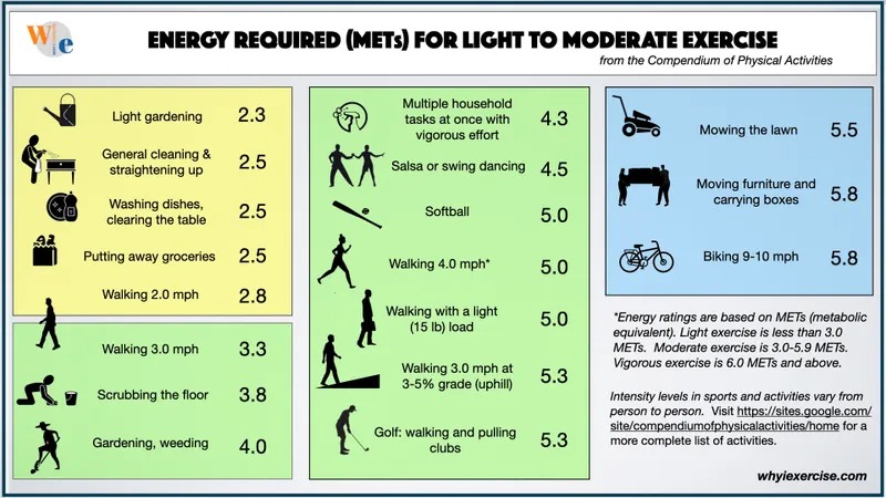 METs for Light to Moderate Exercise