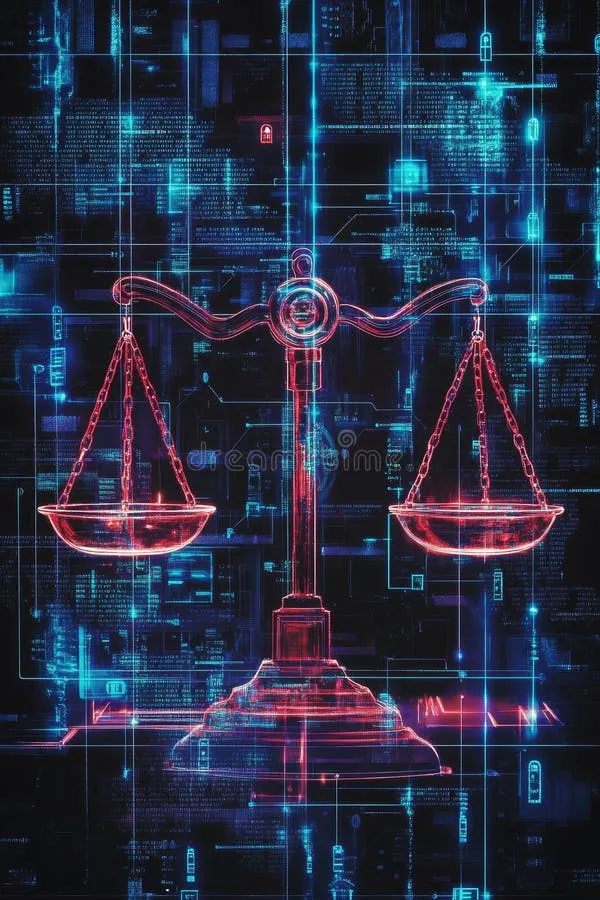 Scales of Justice with Digital Background