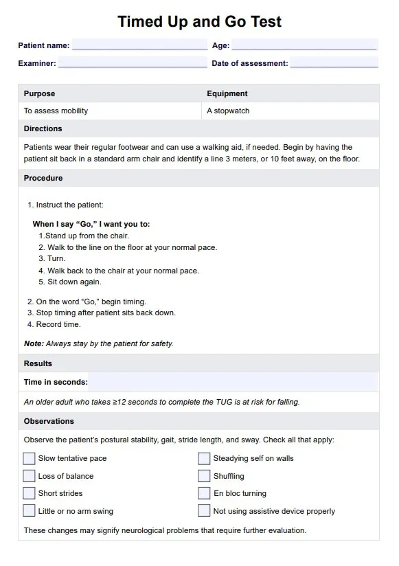 Timed Up and Go Test Procedure and Interpretation