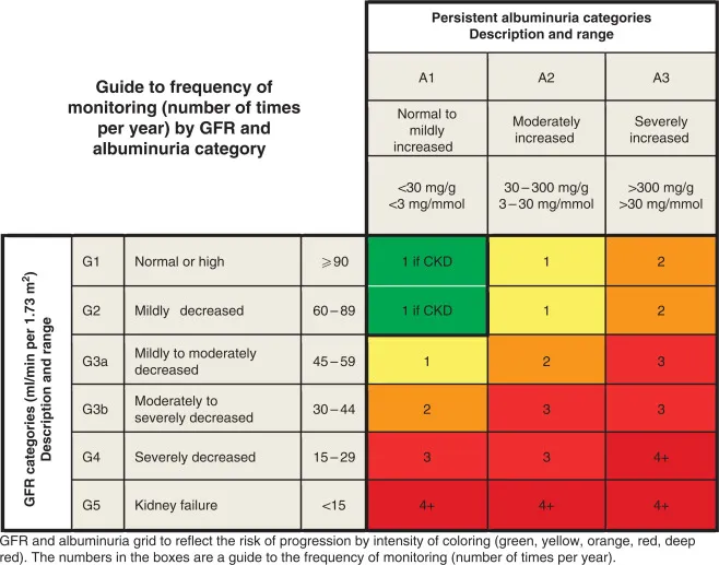 KDIGO 2012 CKD Prognosis Heatmap: GFR & Albuminuria