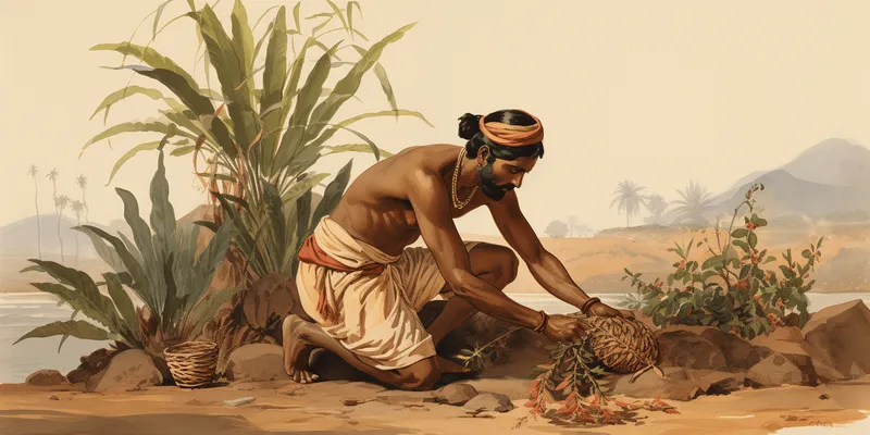 Man collecting plants for traditional medicine