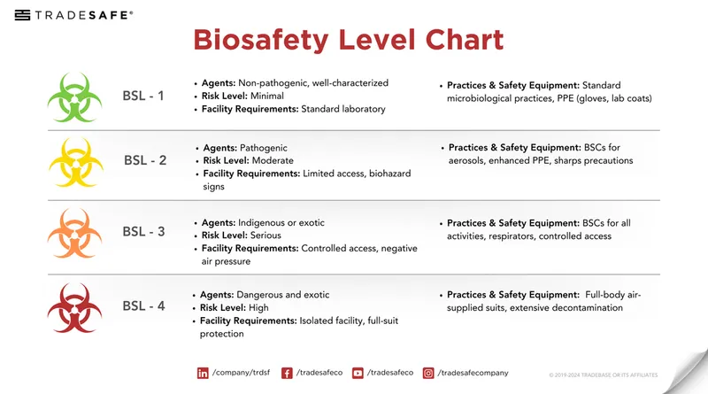 Biosafety Level Chart BSL-1 to BSL-4