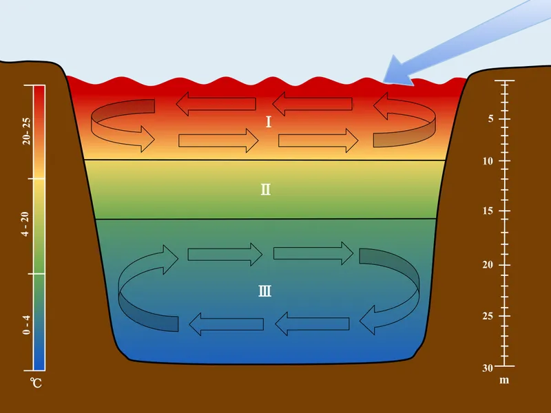 Lake stratification and microbial zones diagram