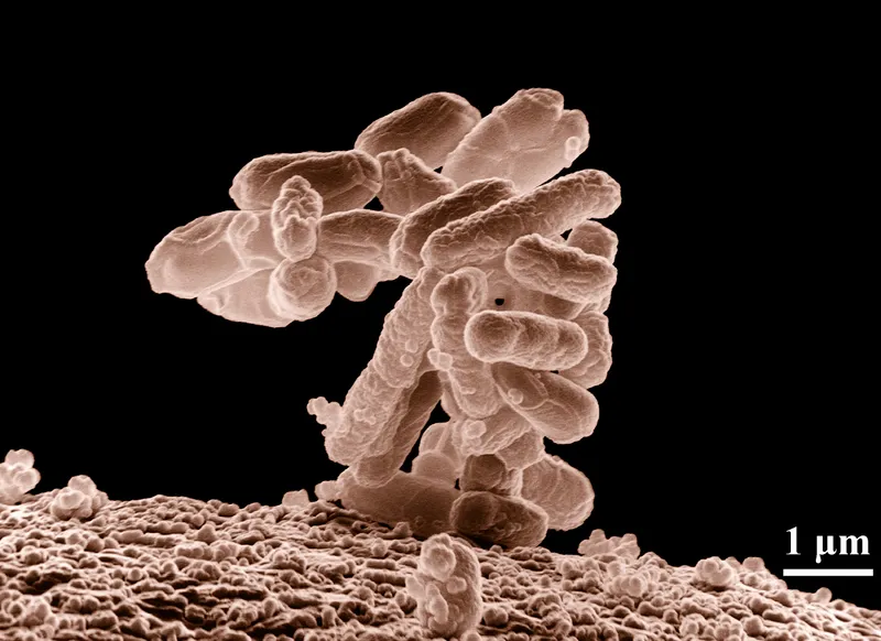 E. coli bacteria under microscope