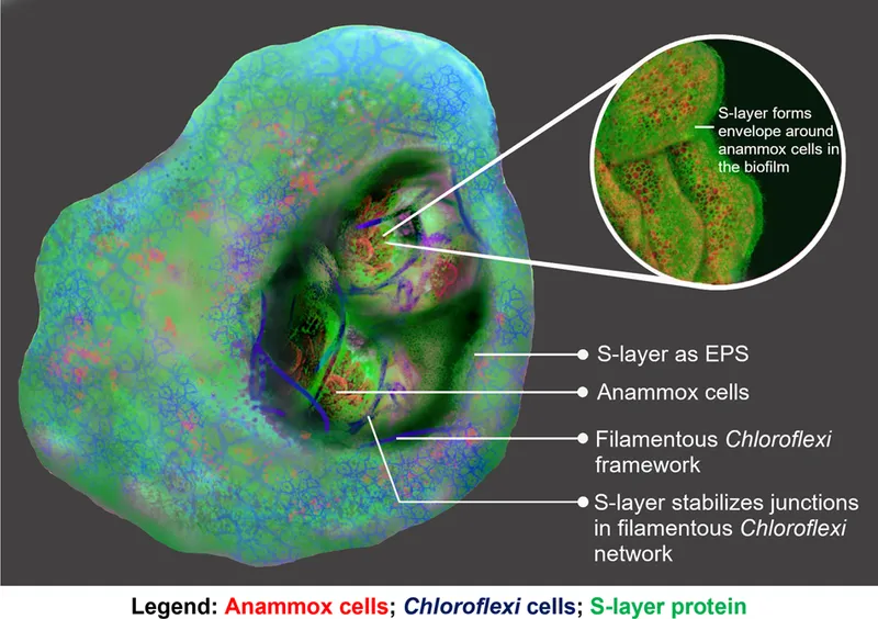 Biofilm cross-section: Anammox, Chloroflexi, S-layer