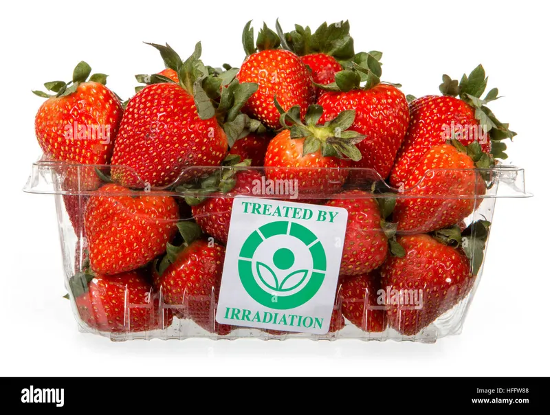 Radura symbol on irradiated strawberries