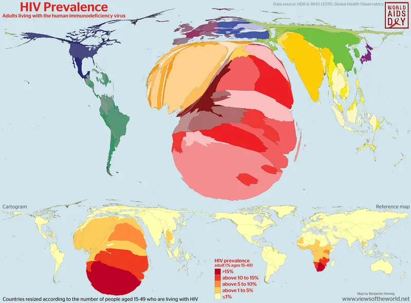 Global HIV Prevalence Cartogram (2015)