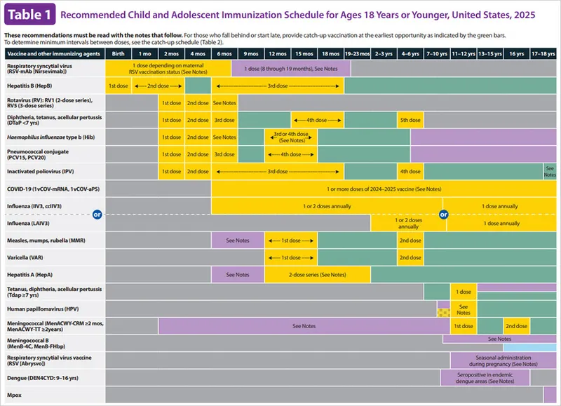 2025 US Childhood Immunization Schedule (Birth-18 Years)
