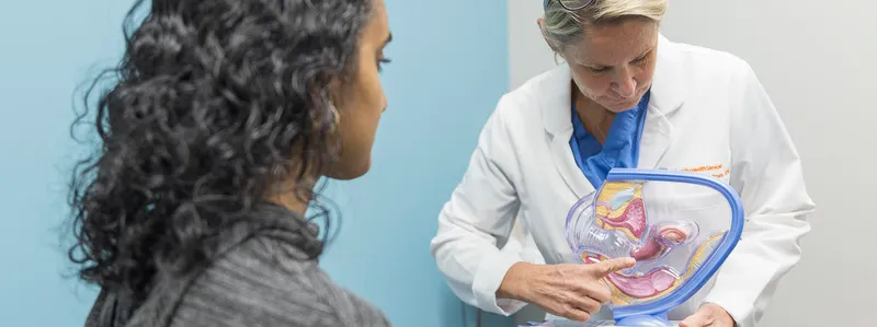 Doctor explains female anatomy model