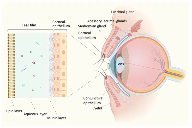 Tear film layers and associated glands