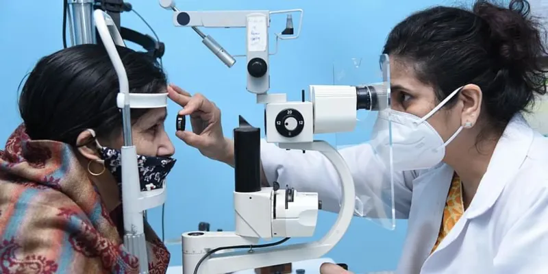 Eye exam at a community eye camp