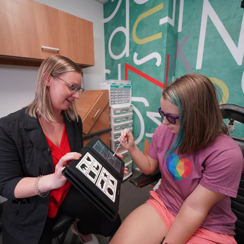 Eye exam using Lea Symbols chart