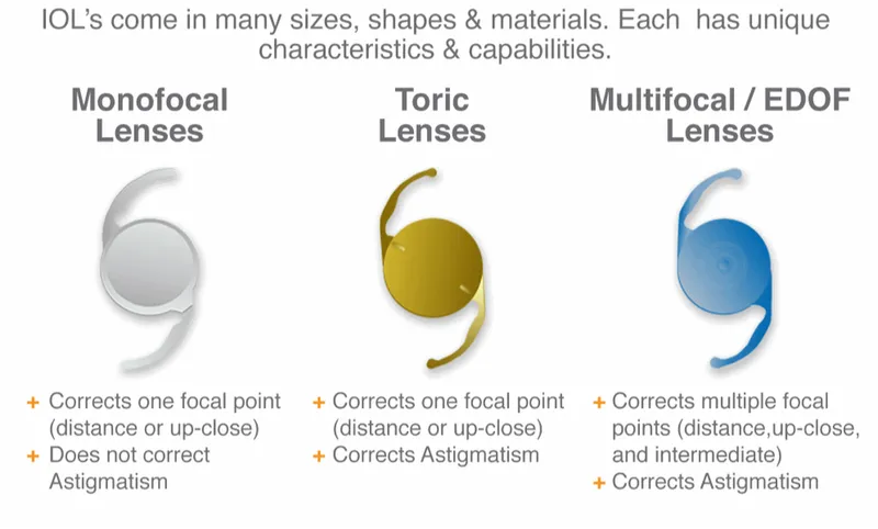 Monofocal, Toric, and Multifocal IOL Comparison