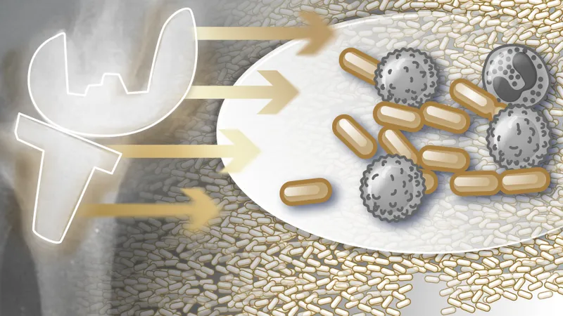 Bacteria and immune cells near prosthetic joint