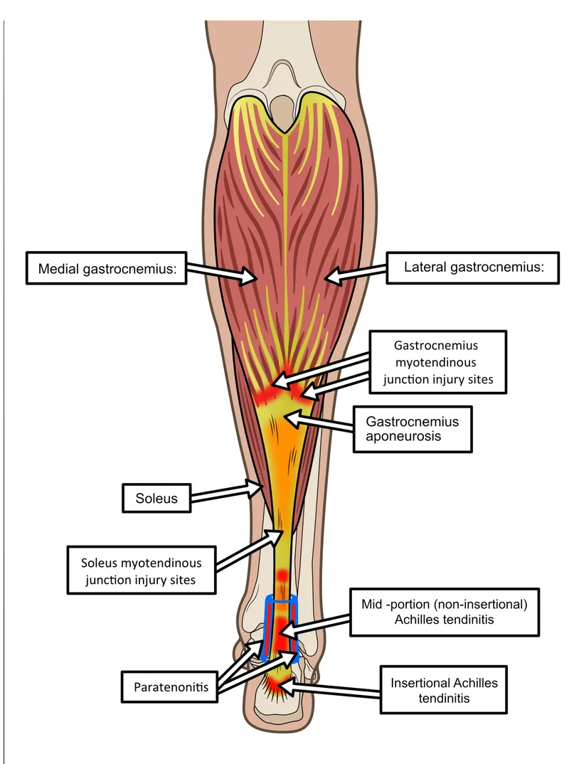 Achilles Tendinopathy and Injury Sites Diagram