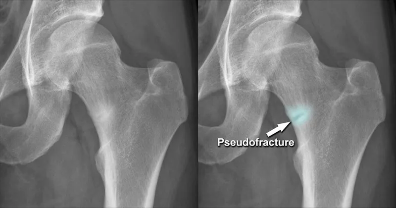 X-ray showing pseudofracture in osteomalacia