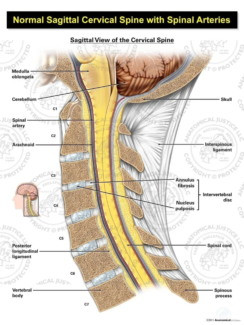 Sagittal view of normal cervical spine anatomy