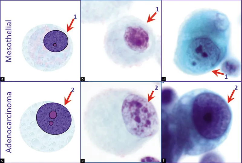 Mesothelial vs Adenocarcinoma Cells in Effusion Cytology