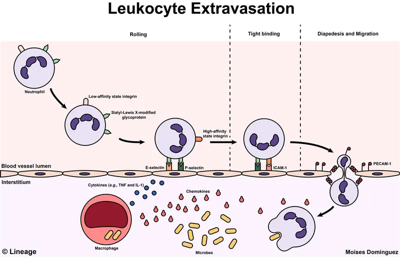 Leukocyte extravasation in inflammation