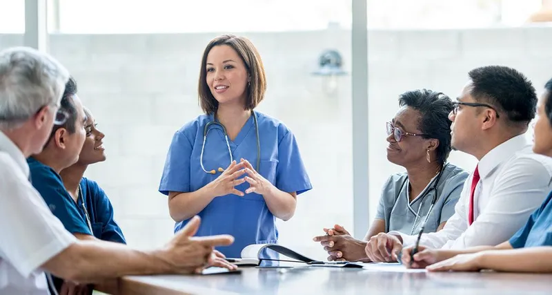 Healthcare team and family in end-of-life discussion