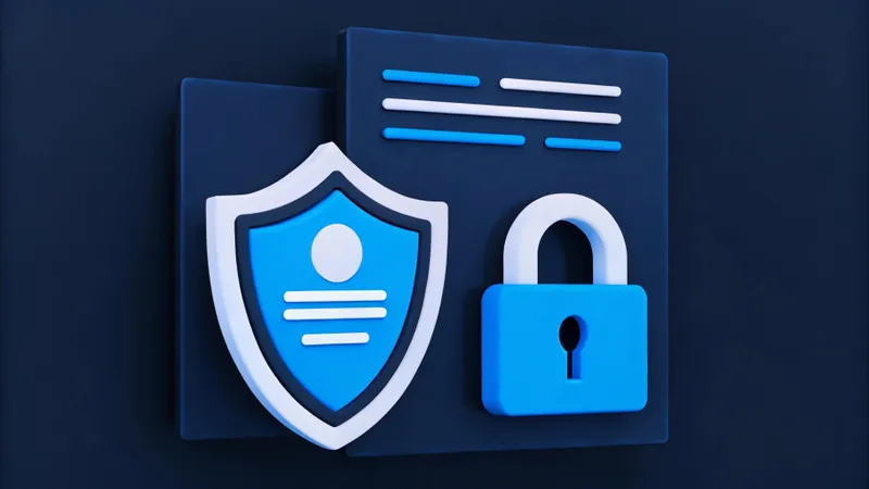 Cybersecurity icons: shield, lock, and document
