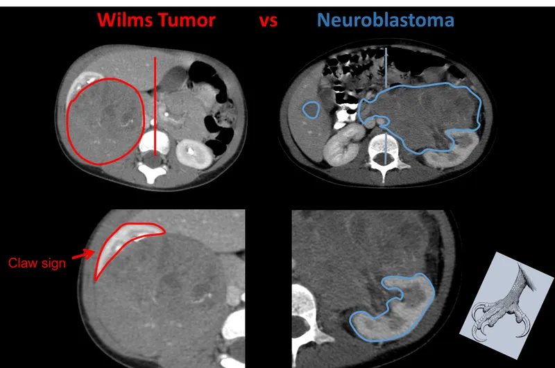 Wilms Tumor vs Neuroblastoma CT: Claw Sign