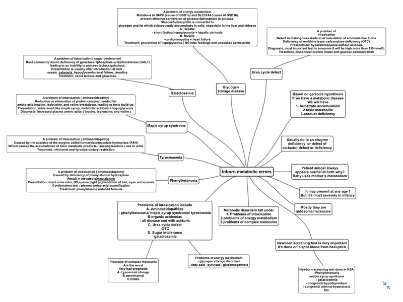 Mind map of inborn metabolic errors causing hypoglycemia