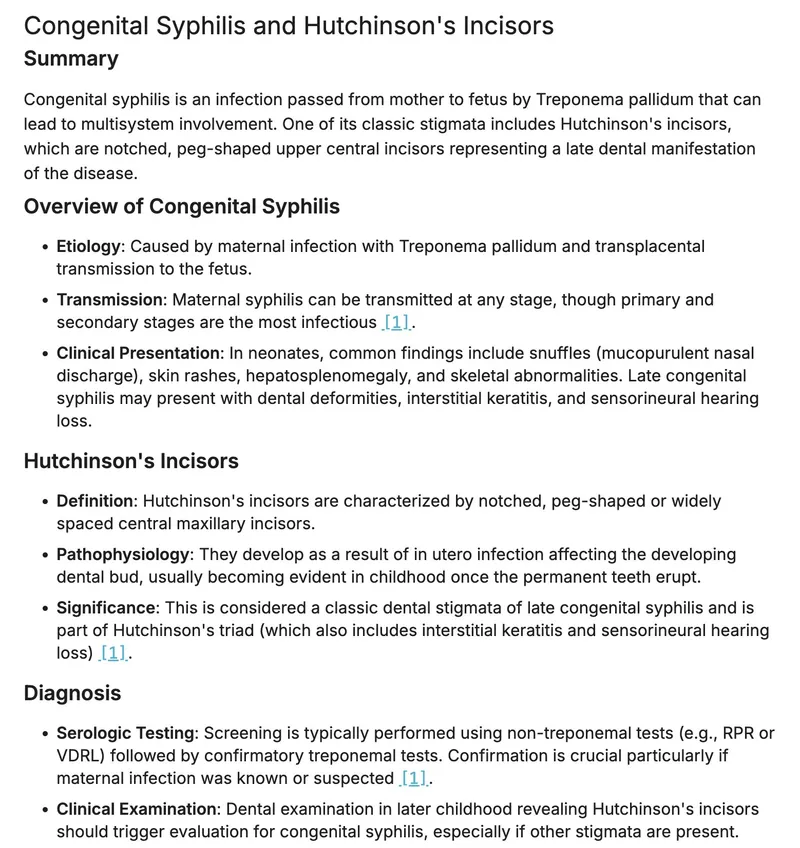 Congenital Syphilis and Hutchinson's Incisors Overview