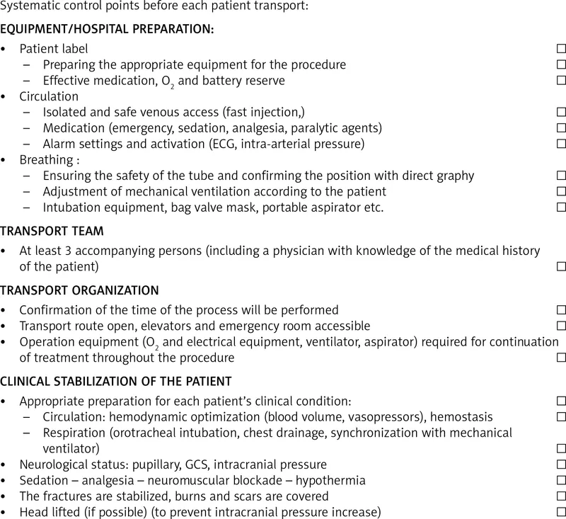 Checklist for Critically Ill Child Transport