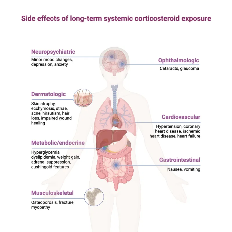Side effects of long-term systemic corticosteroid exposure