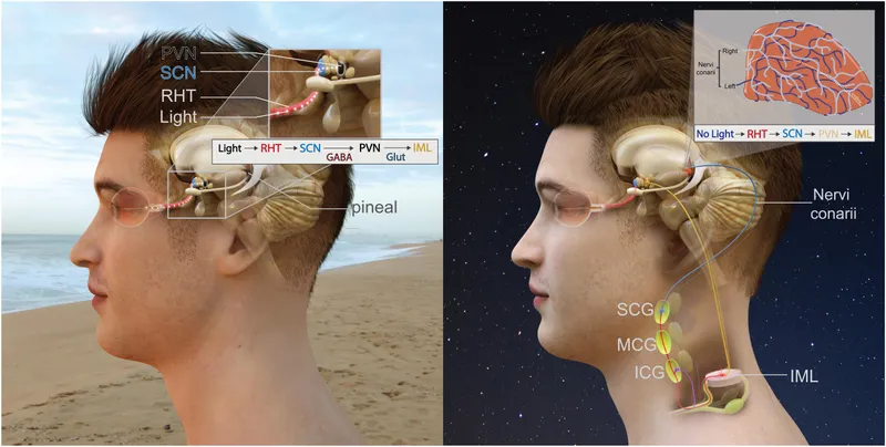 Light regulation pathway for melatonin synthesis
