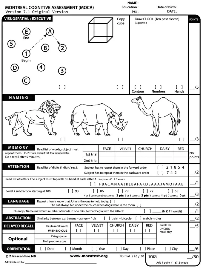 Montreal Cognitive Assessment (MoCA) Test Form
