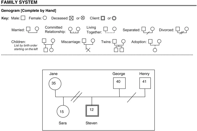 Genogram symbols and example