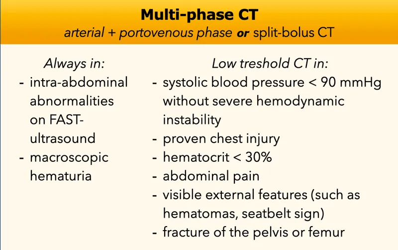 Multi-phase CT indications in abdominal trauma