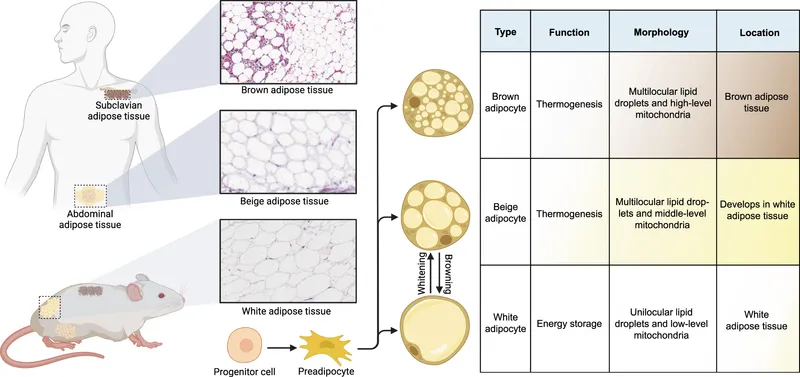 Types of adipose tissue and their characteristics